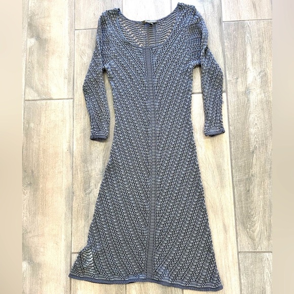 Tommy Bahamas Grey Cotton/Nylon/Linen Blend Crochet Midi Summer Beach Dress M - Picture 1 of 9